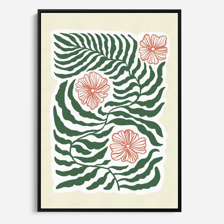 Obraz w ramie 70x100 - Migocące Wzory - abstrakcyjna kompozycja, paprocie - rama czarna