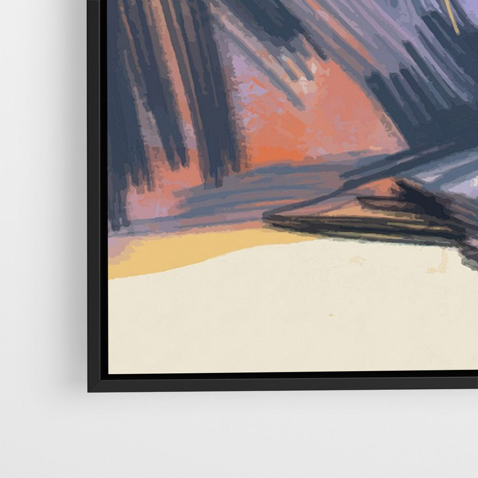 Obraz w ramie 50x70 - Ponad Szczytami - pastelowy krajobraz, nowoczesny plakat - rama czarna