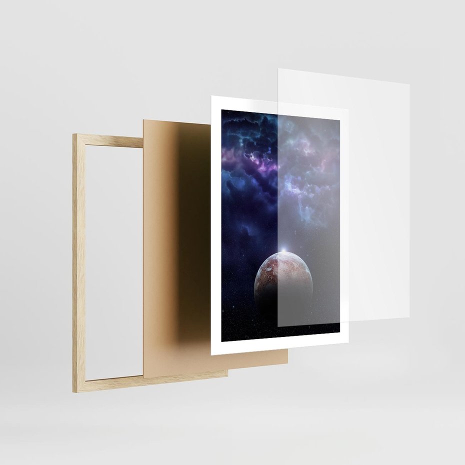 Plakat w ramie 50x70 - Kosmos - Ziemia i Księżyc - kosmos, ziemia - rama drewno