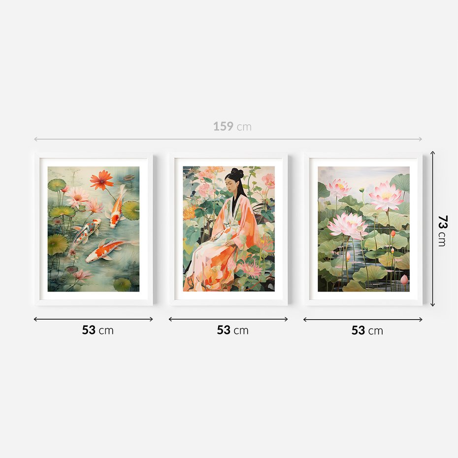 Zestaw obrazy w ramie 50x70 galeria - japonia, orient, kwiaty, japandi - rama biała