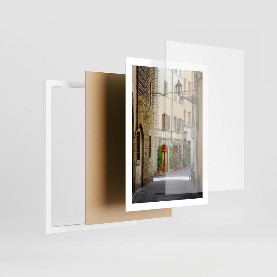 Plakat w ramie 50x70 - Uliczka: perspektywa miejskiego krajobrazu - uliczka, perspektywa - rama biała