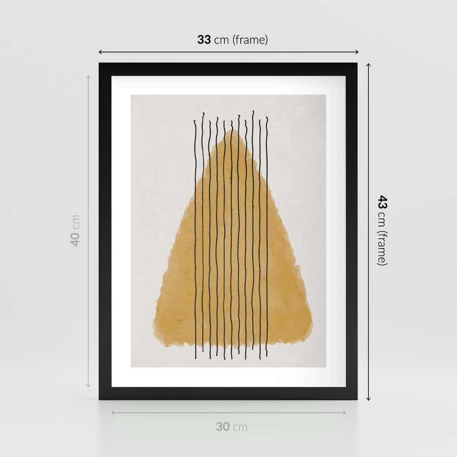 Plakat w ramie 30x40 - Migocące Impulsy - abstrakcyjna akwarelowa plama, nieregularne kreski - rama czarna