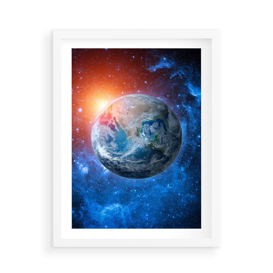 Plakat w ramie 50x70 - Planeta w nieskończoności - ziemia, kosmos - rama biała