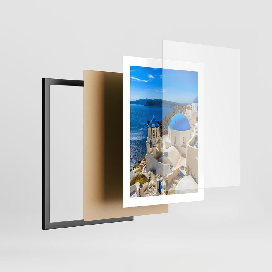 Plakat w ramie 30x40 - Urokliwy widok na Santorini - Santorini, widok - rama czarna