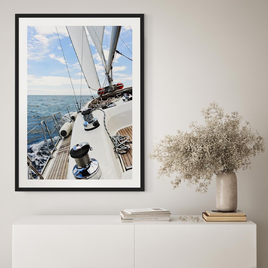 Plakat w ramie 30x40 - Moc żaglowca na pełnym morzu - żaglowiec, jacht - rama czarna