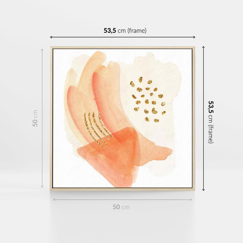 Obraz w ramie 50x50 - Rozkwitające Odbicia Form - abstrakcyjne akwarelowe plamy, minimalizm - rama drewno