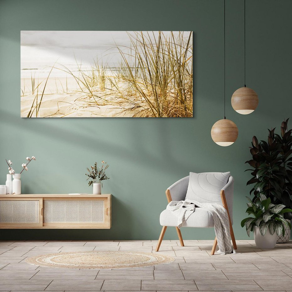 Obraz na płótnie 120x60 - Oaza nad morzem: plaża i roślinność - plaża, morze