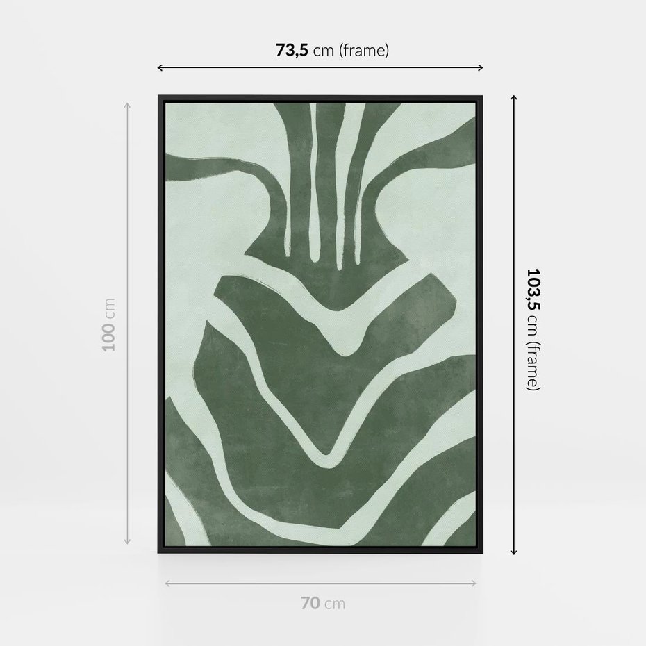 Obraz w ramie 70x100 - Zieleń Odpoczynku - zielony plakat, nieregularne splątane linie - rama czarna