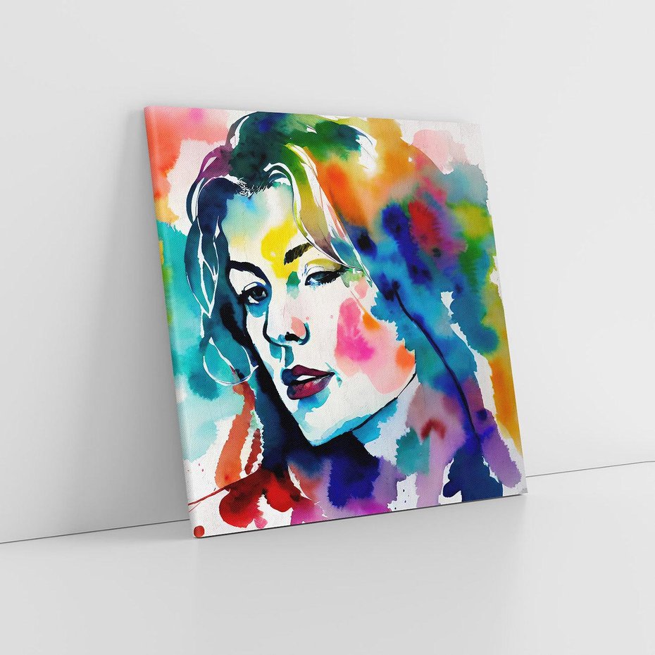 Obraz na płótnie 50x50 - Abstrakcyjna ekstaza barw - abstrakcyjny portret kobiety, szkic czarną kreską