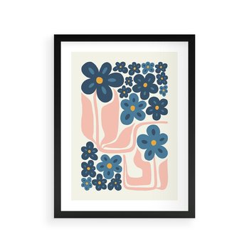 Plakat w ramie 40x50 - Niebieskie Refleksje - niebieskie kwiaty, niezapominajki - rama czarna