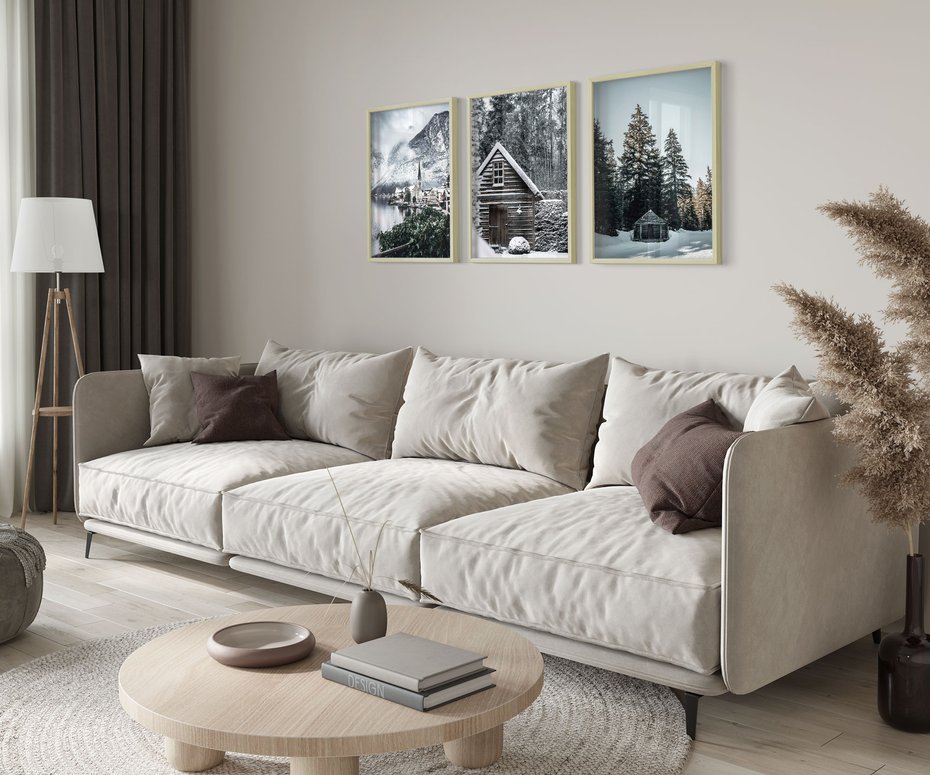 Zestaw obrazy w ramie 30x40 galeria - Domek, w, górach, zima, śnieg - rama drewno