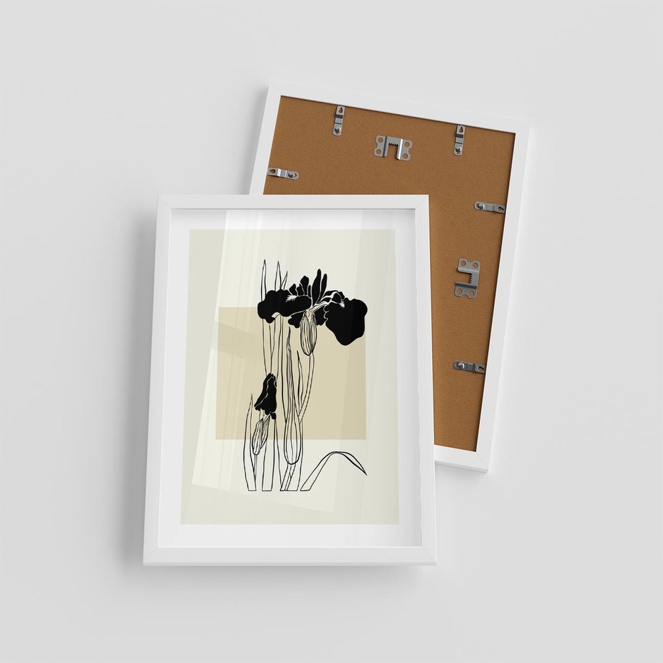 Plakat w ramie 30x40 - Rozkwitające w konturach - irys, kwiaty - rama biała