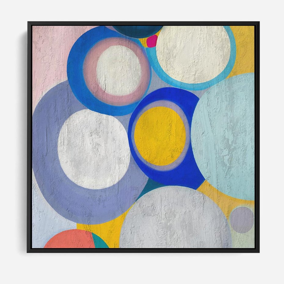 Obraz w ramie 50x50 - Rozkwitająca Symfonia Serca - abstrakcyjne geometryczne kształty, olejny obraz - rama czarna