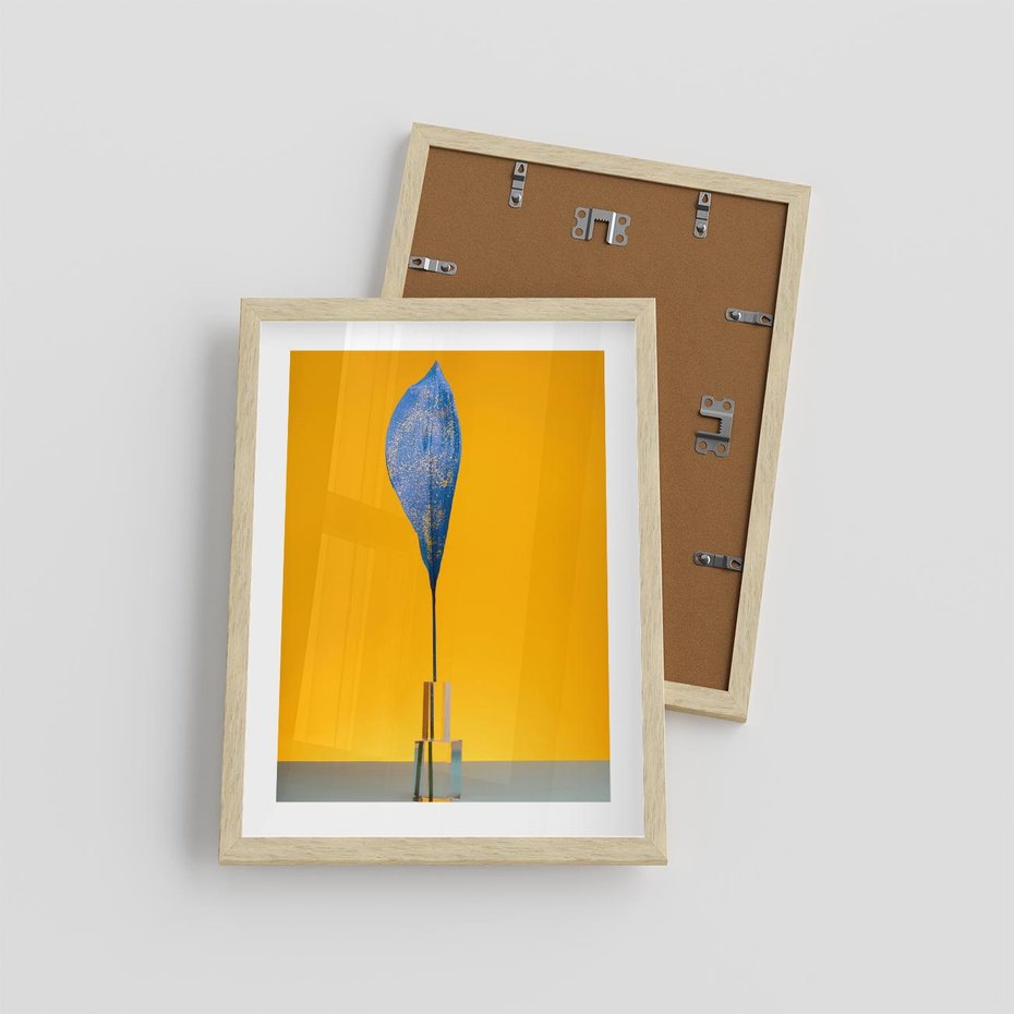 Plakat w ramie 30x40 - Niebiańskie liście - liść, liście - rama drewno