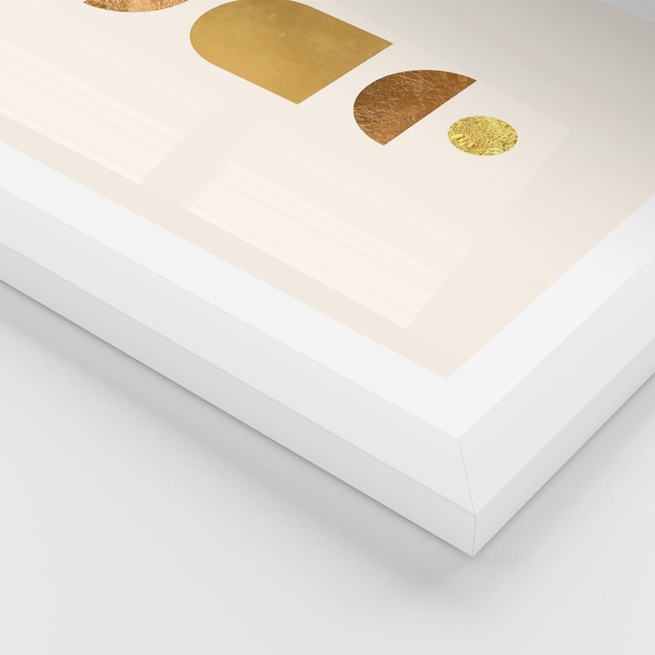 Plakat w ramie 30x40 - Abstrakcyjne Wzory - geometryczne złote kształty, tekstura - rama biała