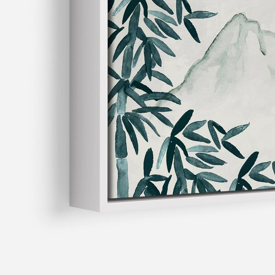 Obraz w ramie 100x70 - Słońce nad Górami - japoński krajobraz, góry - rama biała