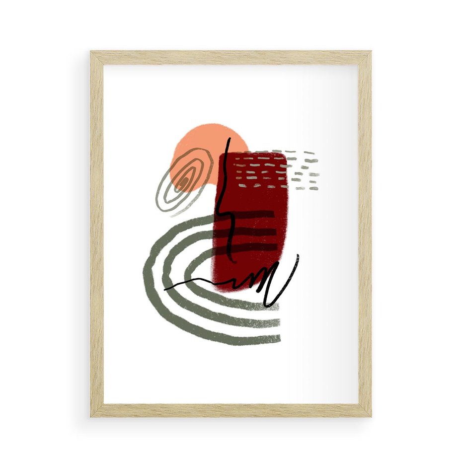 Plakat w ramie 50x70 - Boho Raj - abstrakcyjna sztuka, boho kształty - rama drewno
