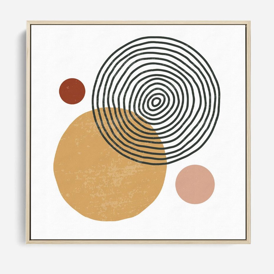 Obraz w ramie 80x80 - Wewnętrzne Formy - koła okręgi, abstrakcyjna nowoczesna sztuka - rama drewno