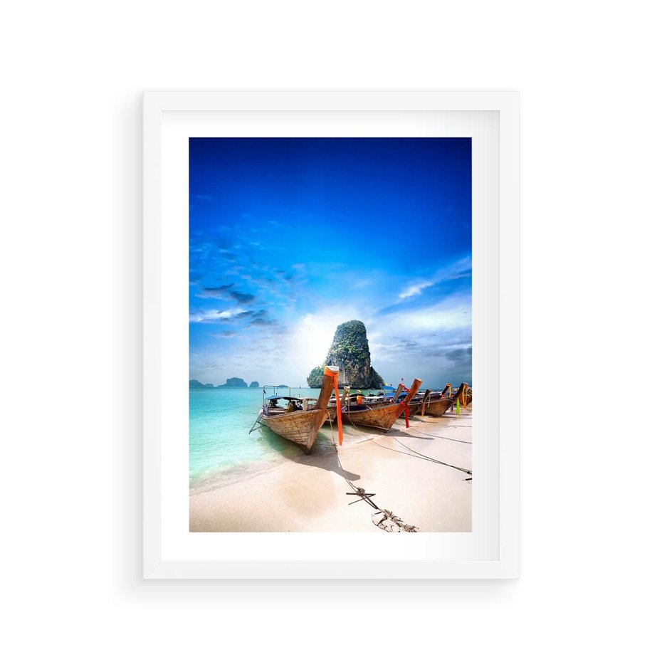 Plakat w ramie 30x40 - Morze na Łodzi - morze, łódź - rama biała