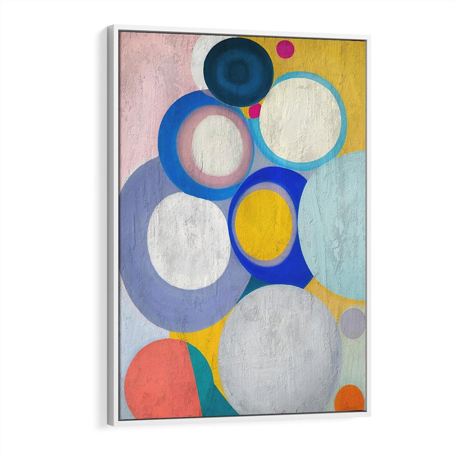 Obraz w ramie 70x100 - Rozkwitająca Symfonia Serca - abstrakcyjne geometryczne kształty, olejny obraz - rama biała