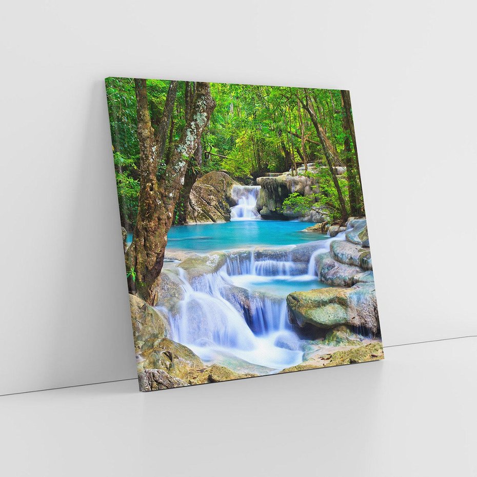 Obraz na płótnie 50x50 - Siła Rzeki i Urok Wodospadu - rzeka, wodospad