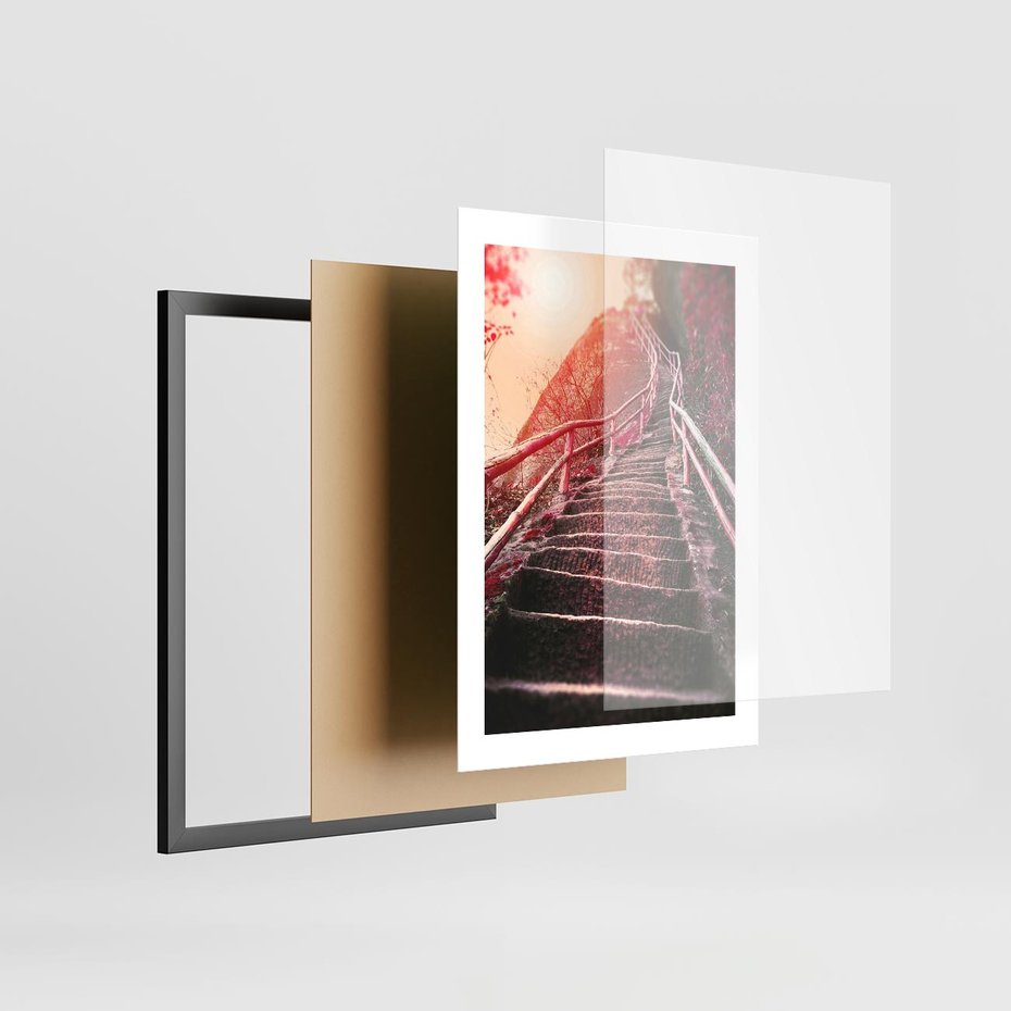 Plakat w ramie 30x40 - Schody prowadzące do nieznanych ścieżek - schody, ścieżka - rama czarna