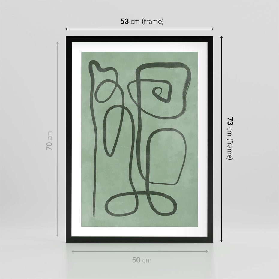Plakat w ramie 50x70 - Zielone Wariacje w Liniach - abstrakcyjne zielone linie, skandynawski design - rama czarna