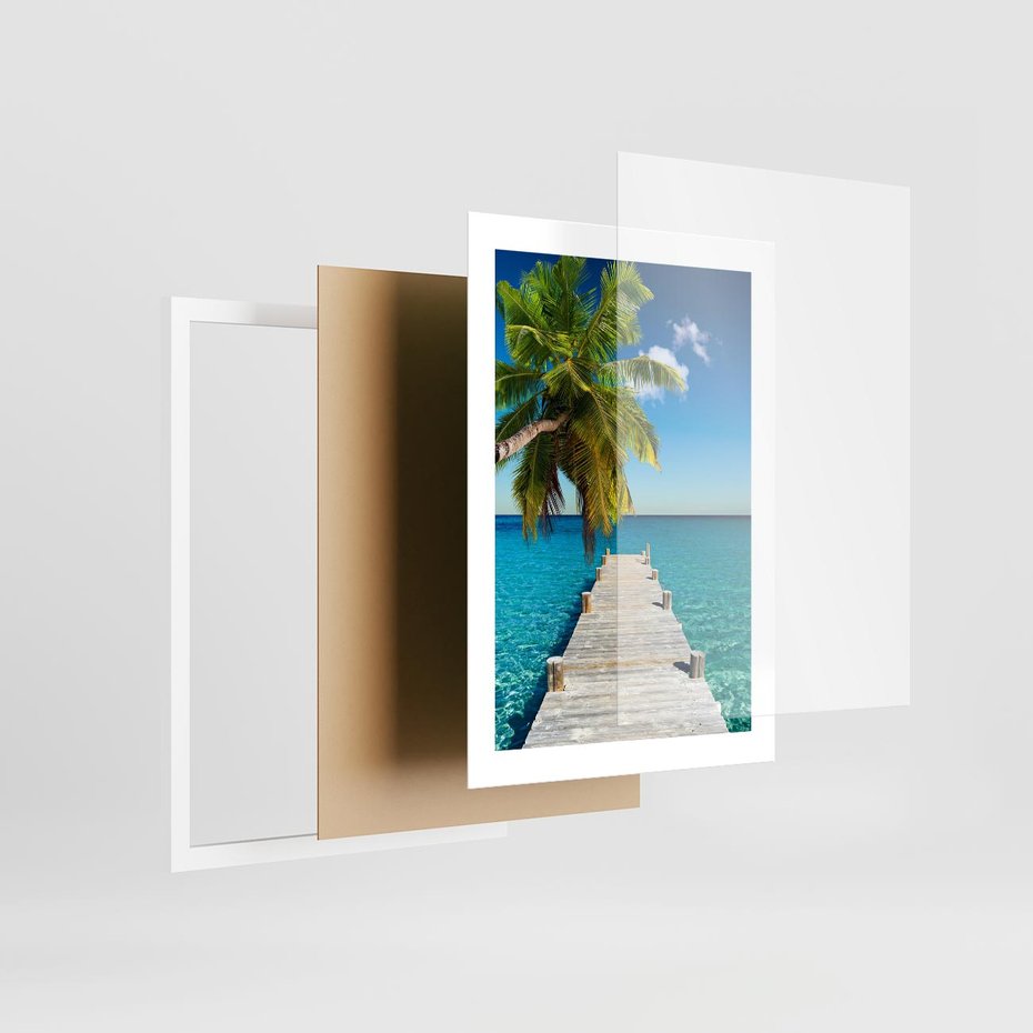 Plakat w ramie 30x40 - Hawajskie Palmy - palma, morze - rama biała
