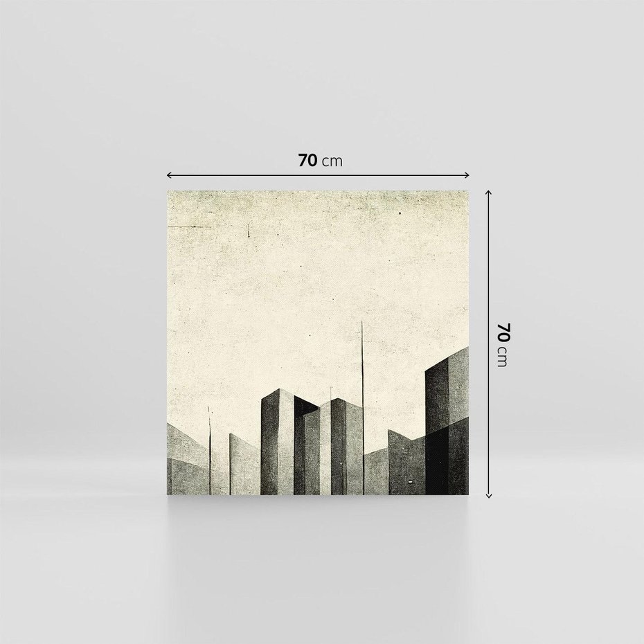 Obraz na płótnie 70x70 - Mroczne Wieżowce - postarzana grafika, perspektywa budynków wieżowców