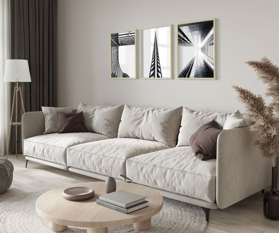 Zestaw obrazy w ramie 50x70 galeria - Architektura, perspektywa, wieżowce - rama drewno