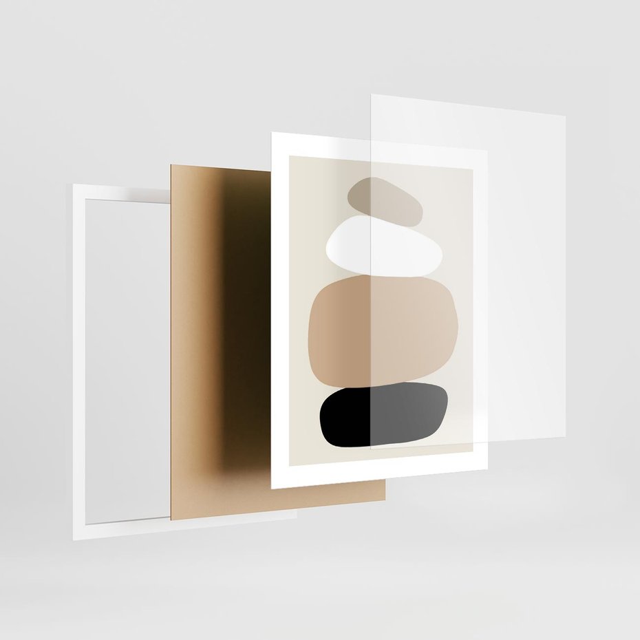 Plakat w ramie 40x50 - Zgeometryzowane Kształty - modernistyczny plakat, obłe kształty - rama biała