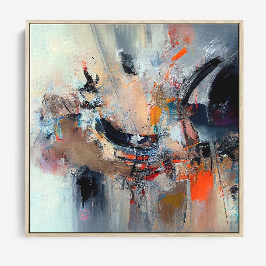 Obraz w ramie 80x80 - Kontrapunkty zatajonych uczuć - dynamiczna abstrakcja, bałagan na płótnie - rama drewno