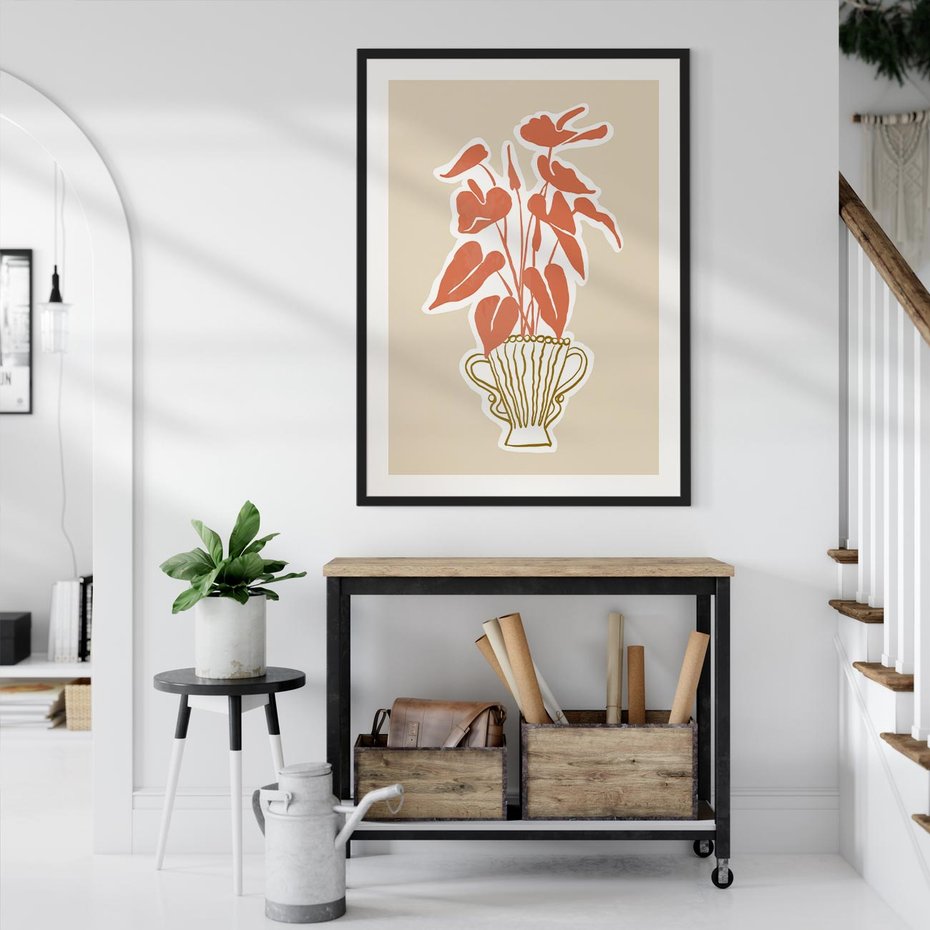 Plakat bez ramy 21x30 - Harmonijne Echa - abstrakcyjne kwiaty liście, elegancka kompozycja