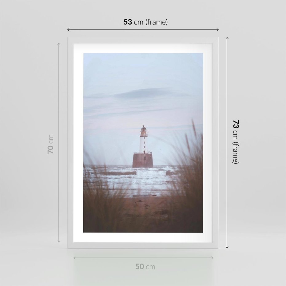 Plakat w ramie 50x70 - Magiczna Aura - latarnia, mgła - rama biała