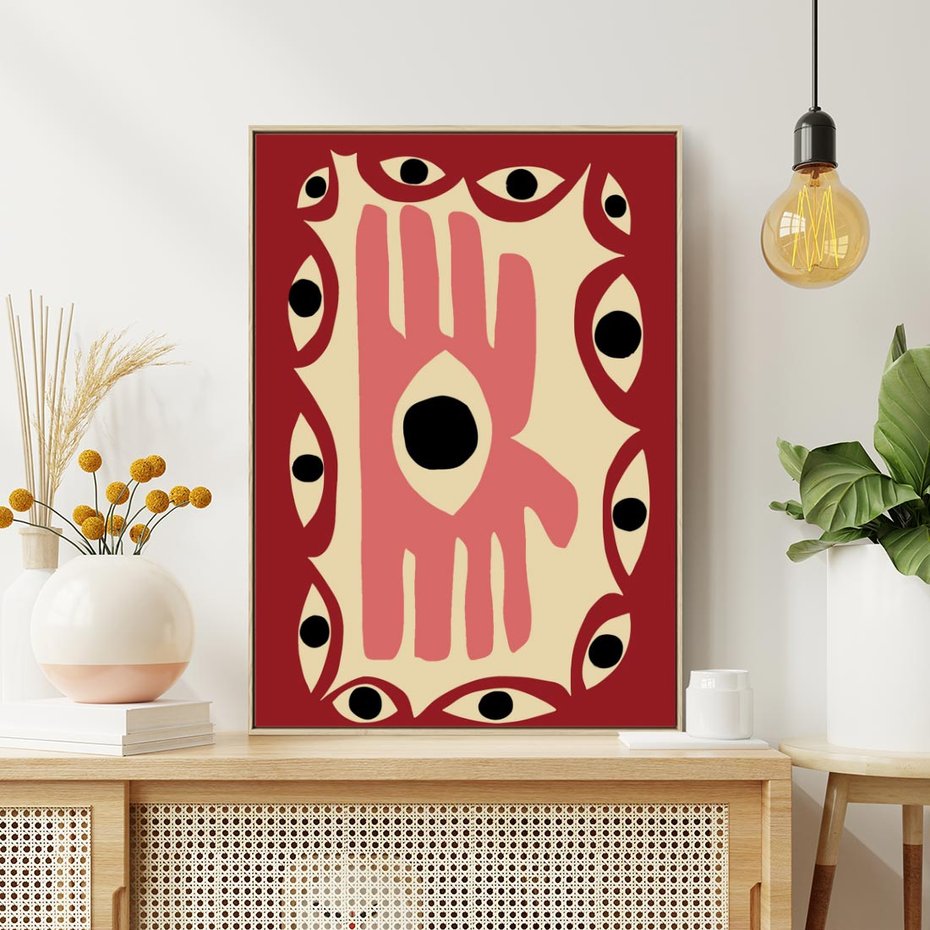 Obraz w ramie 70x100 - Migotliwe Kształty - abstrakcyjny obraz, boho styl - rama drewno