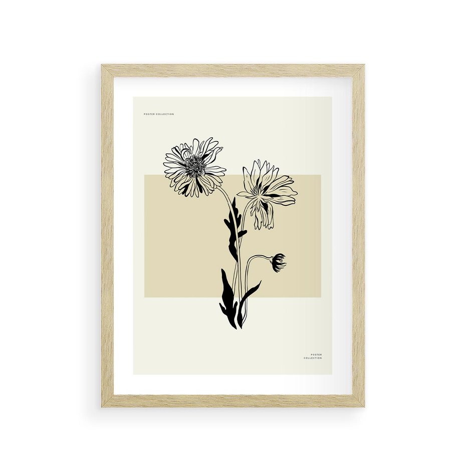 Plakat w ramie 30x40 - Kwiatowe Płótno - kwiaty, typografia - rama drewno