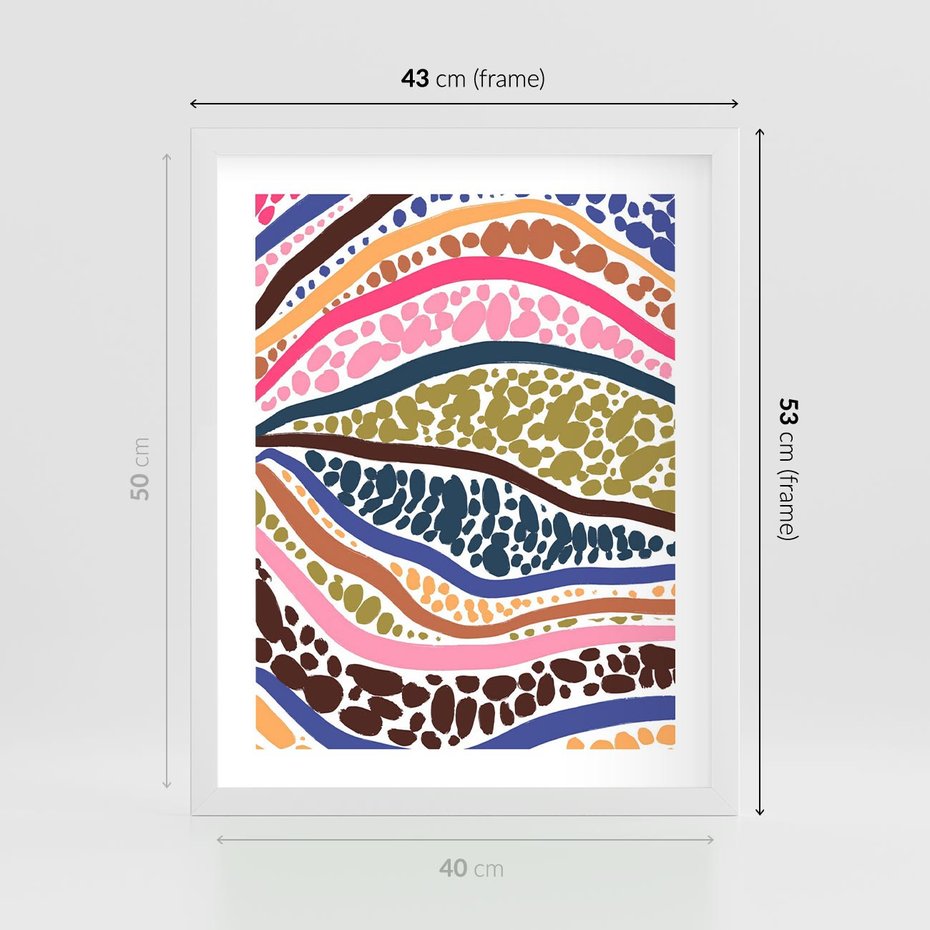 Plakat w ramie 40x50 - Wibracje Plam - kolorowe wzory, tęczowe żywe kolory - rama biała