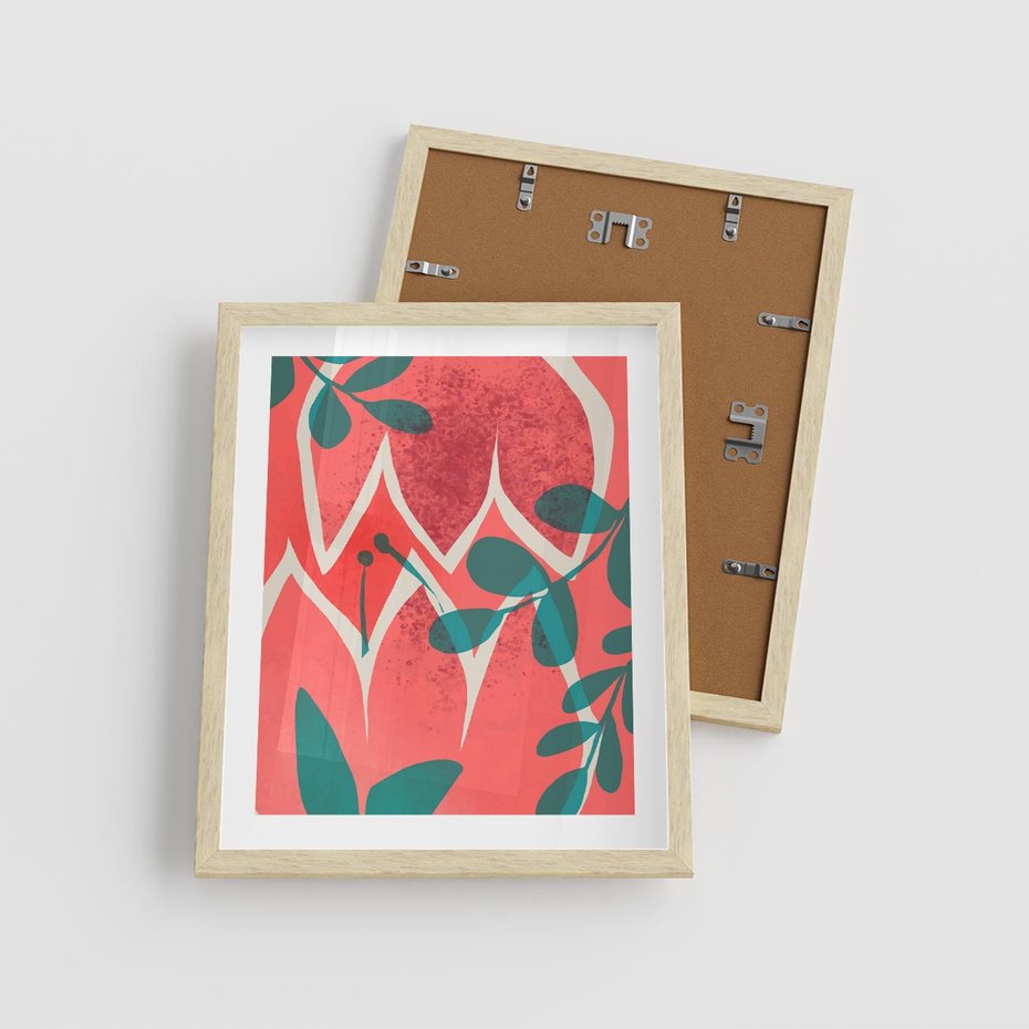 Plakat w ramie 40x50 - Migotliwe Kształty Plam - nowoczesny plakat, abstrakcyjne kwiaty - rama drewno