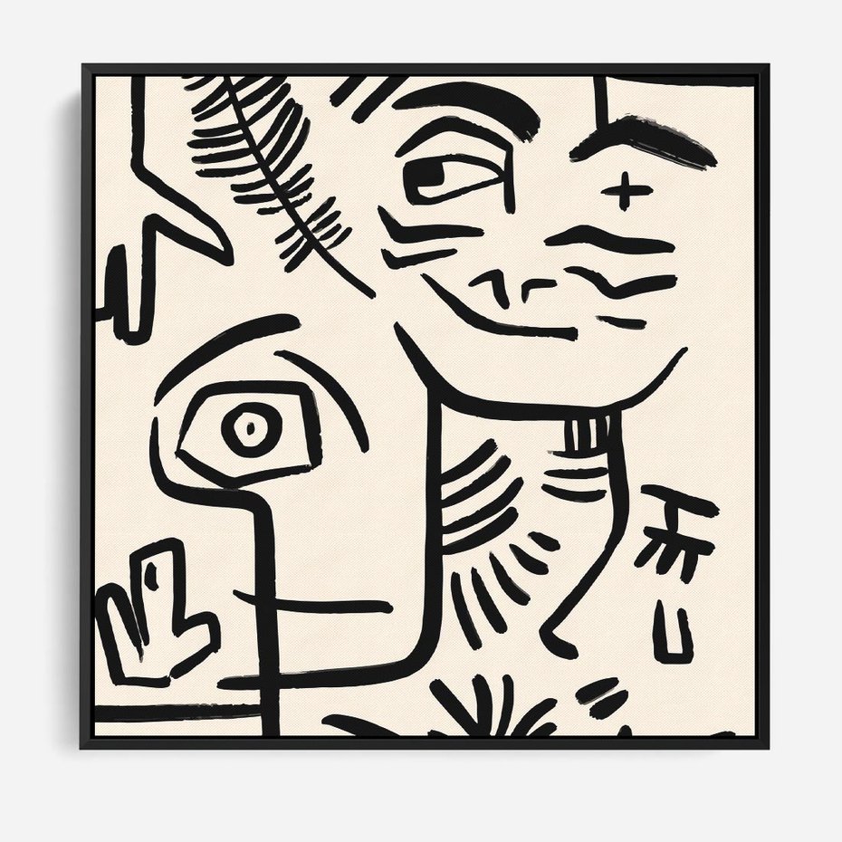 Obraz w ramie 50x50 - Ekspresyjne Odbicia Współczesności - abstrakcyjna grafika, minimalizm - rama czarna