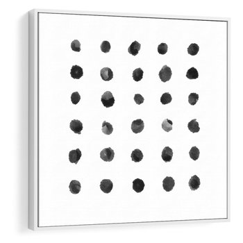 Obraz w ramie 80x80 - Boho Sztuka Wolości - minimalistyczny plakat, czarne kropki na białymtle - rama biała