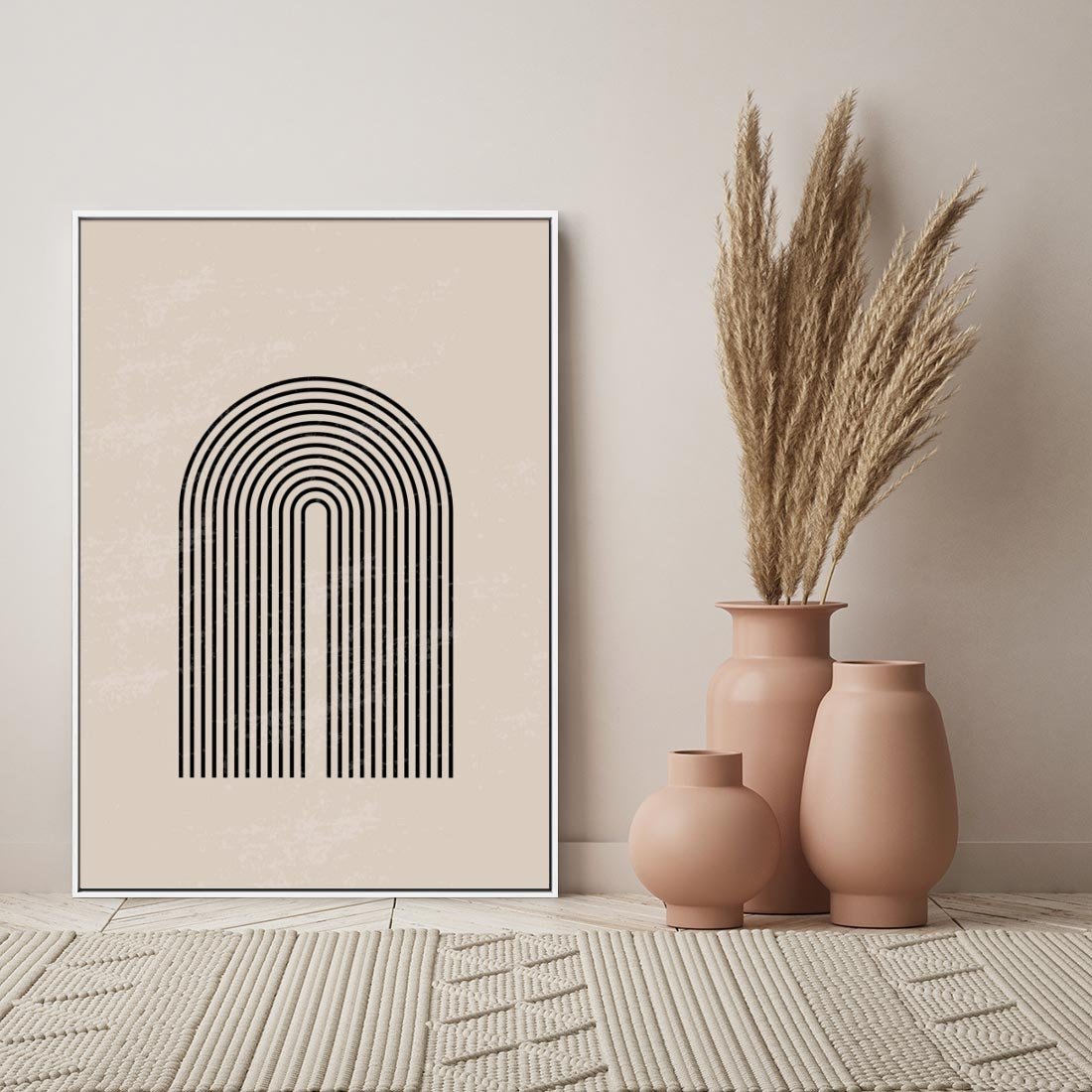 Obraz w ramie 70x100 - Migocące Echa - abstrakcyjne linie, geometria - rama biała