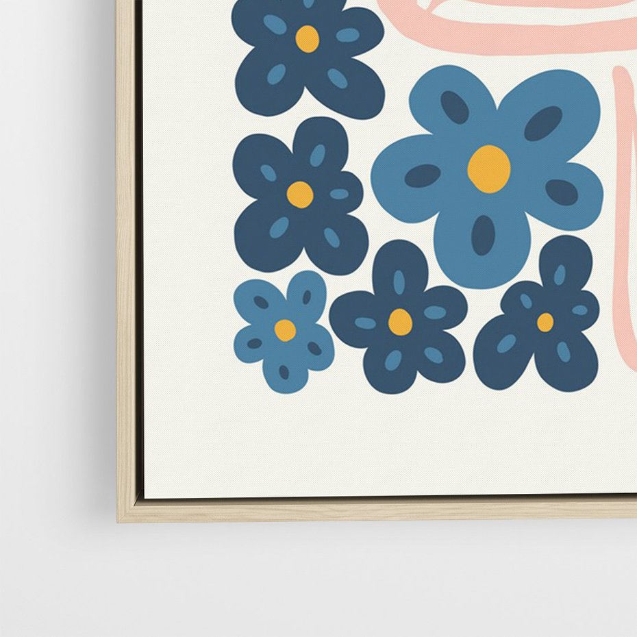 Obraz w ramie 70x100 - Niebieskie Refleksje - niebieskie kwiaty, niezapominajki - rama drewno