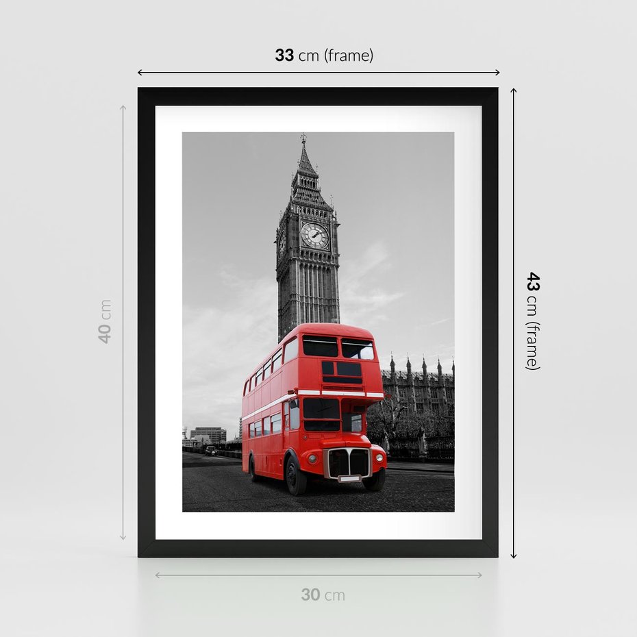Plakat w ramie 30x40 - Autobusy w tętniącym życiem Londynie - Londyn, autobus - rama czarna