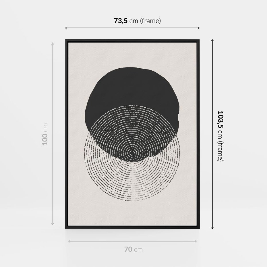 Obraz w ramie 70x100 - Boho Przenikanie Uroku - abstrakcyjna kompozycja, okręgi - rama czarna