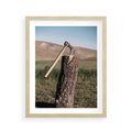 Plakat w ramie 40x50 - Rustykalna Praktyczność: Fotografia Siekiery - rustykalna fotografia, siekiera wbita w pieniek - rama drewno