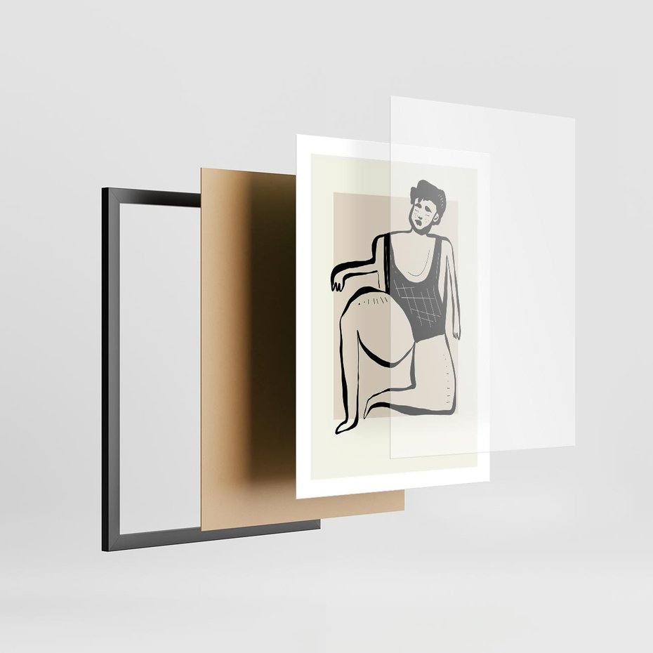 Plakat w ramie 50x70 - Szkic Kobiety w Czerni i Bieli - grafika, modern - rama czarna