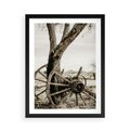 Plakat w ramie 50x70 - Rustykalna Tradycja - koło starego wozu, rustykalny styl - rama czarna