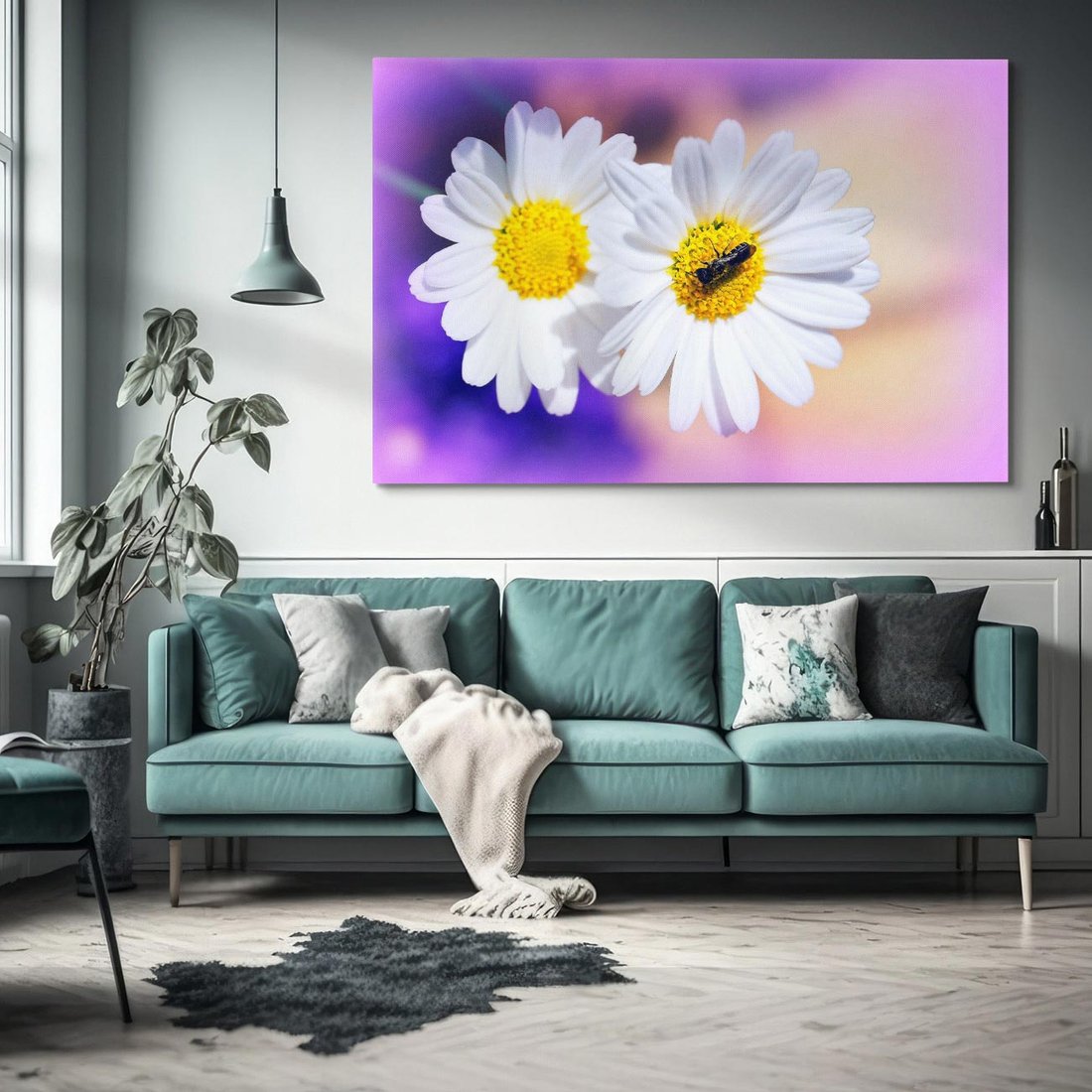 Obraz na płótnie 120x80 - Stokrotki wśród traw urok natury - stokrotki, kwiat