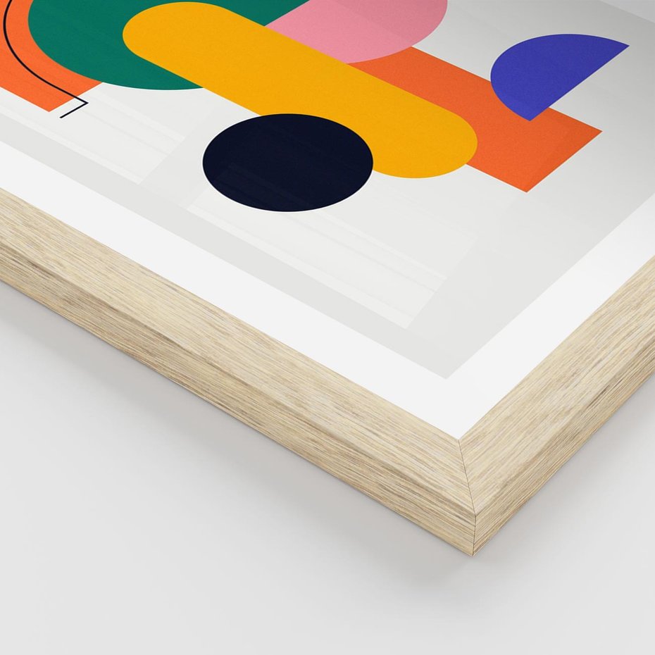 Plakat w ramie 30x40 - Harmonijne Przenikanie Form - nowoczesna sztuka, geometryczna kolorowa grafika - rama drewno