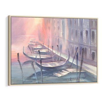 Obraz w ramie 70x50 - Romantyczne Zachody - akwarelowy rysunek, stonowane pastelowe kolory - rama drewno